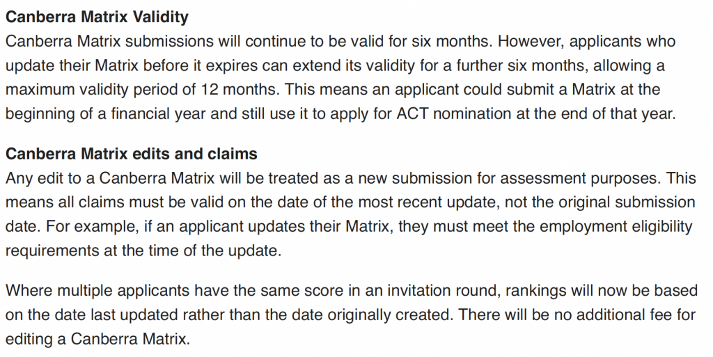 Canberra Matrix